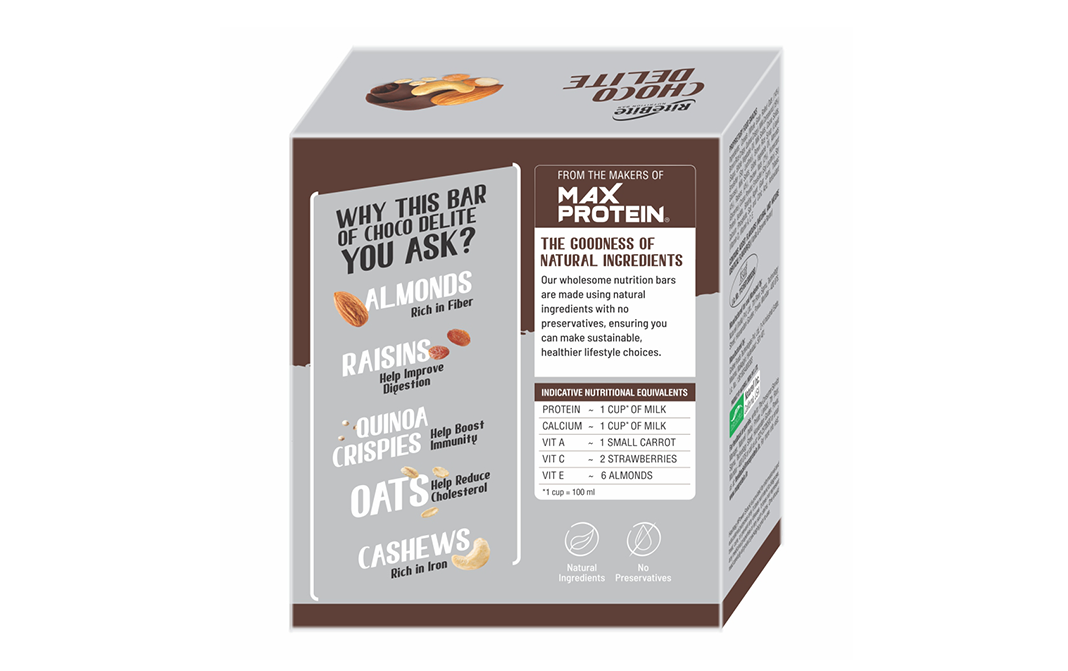 Ritebite Choco Delight Almonds Raisins Quinoa Crispies Oats Cashews   Box  480 grams